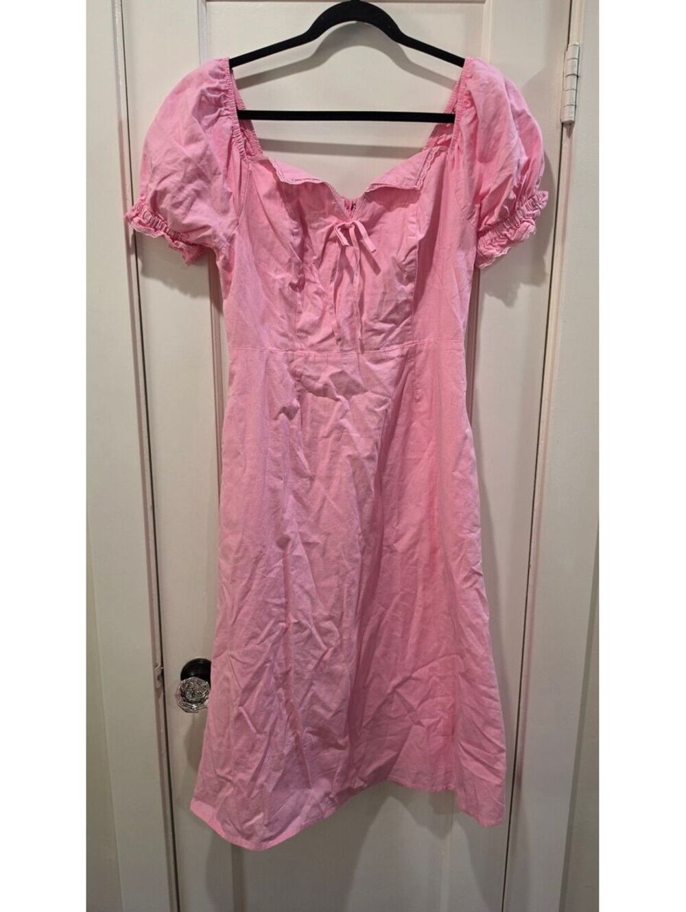 No Boundaries Pink Midi Dress with Puff Sleeves Size M